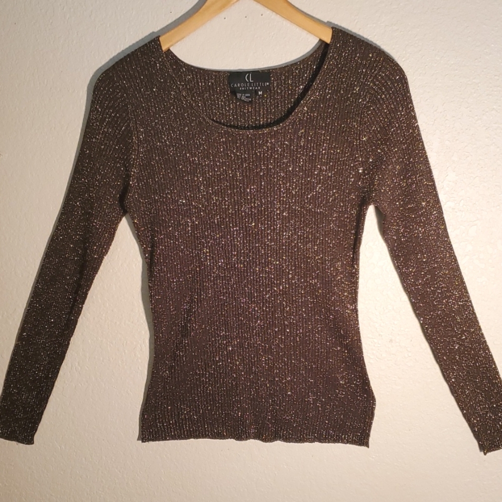 ✳️DARK OLIVE GREEN W/GOLD METALLIC SHINE SWEATER-MEDIUM✳️ Like New